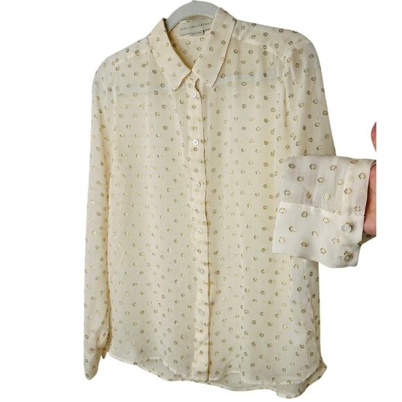 Stella McCartney Sheer Cream Gold Metallic Polka Dot Button Sheer Blouse 44 / L - Picture 1 of 11